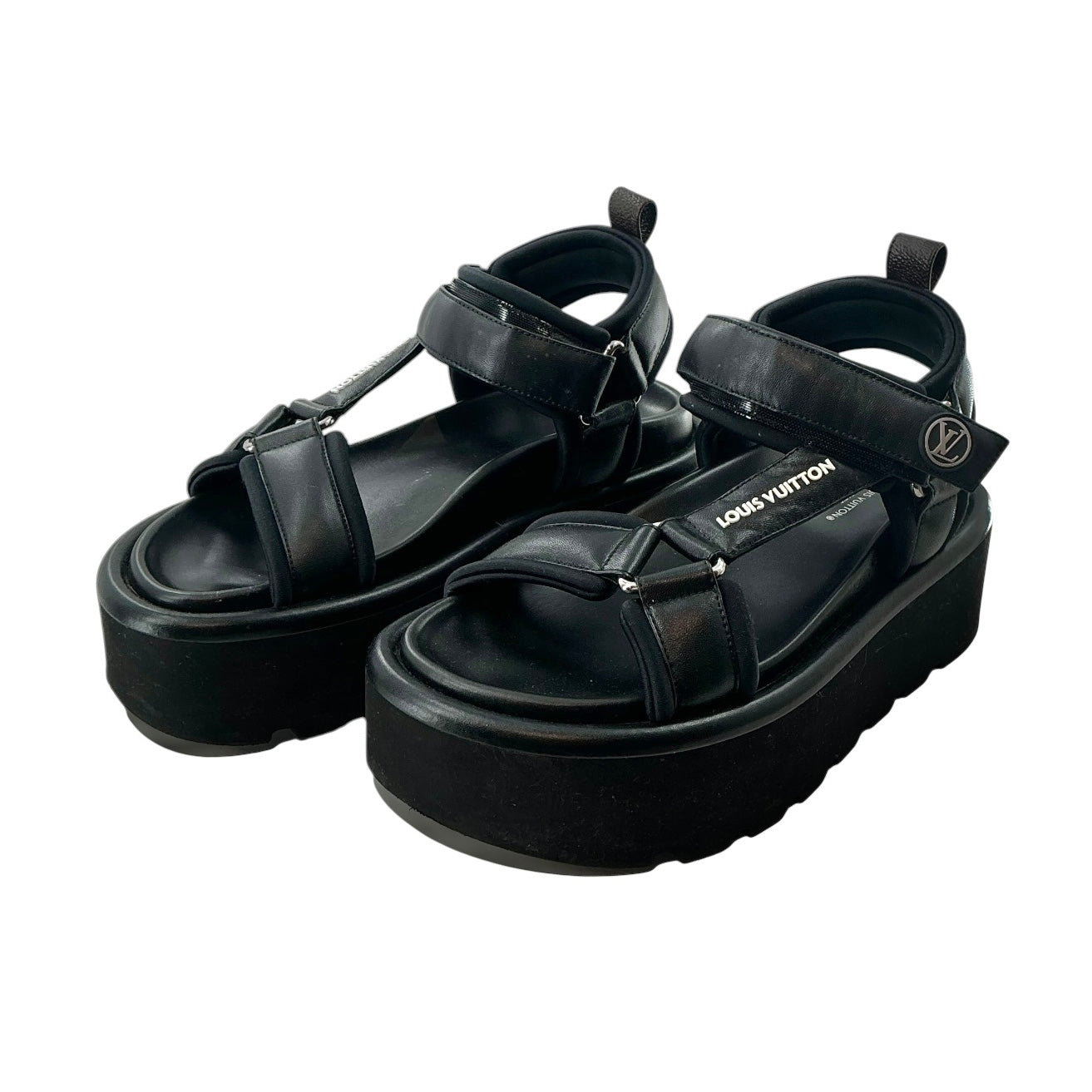 Louis Vuitton Black Leather Pool Pillow Platform Comfort Sandals