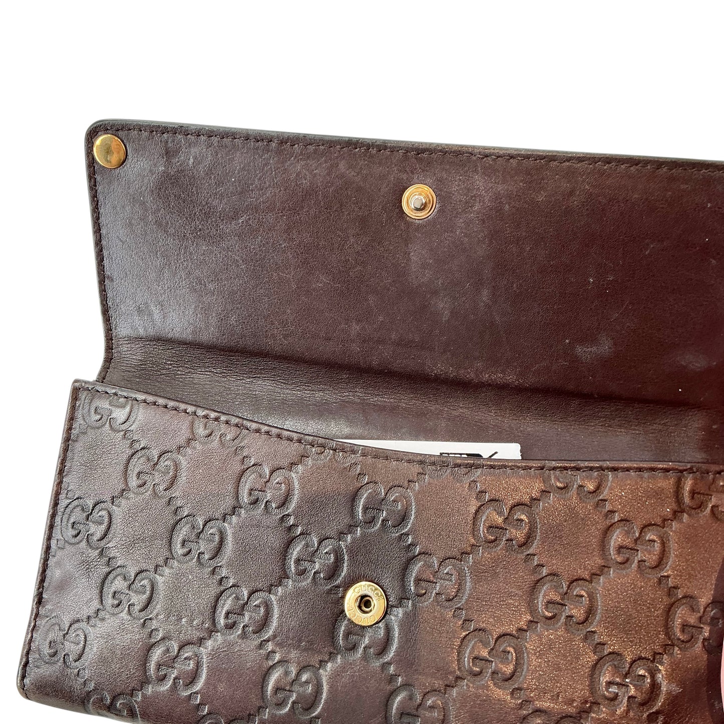 Gucci Dark Brown Guccissima Leather Babouska Heart Crest Continental Long Wallet