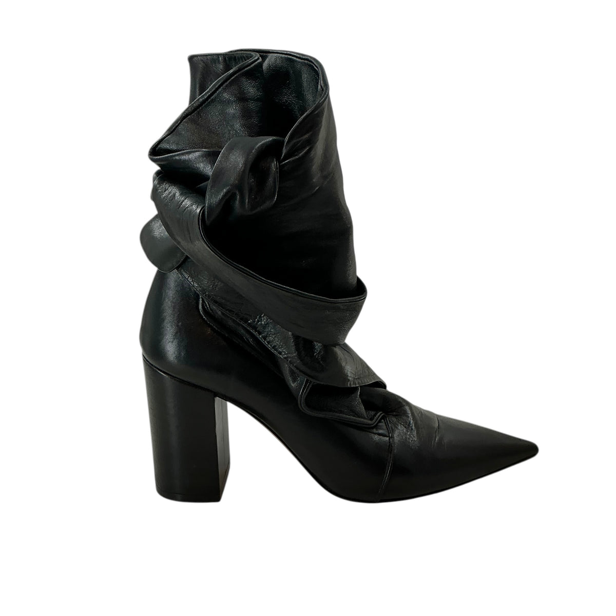 Christian Dior Black Lambskin Huggy Ankle Boots Pointed Toe Block Heel