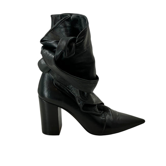 Christian Dior Black Lambskin Huggy Ankle Boots Pointed Toe Block Heel