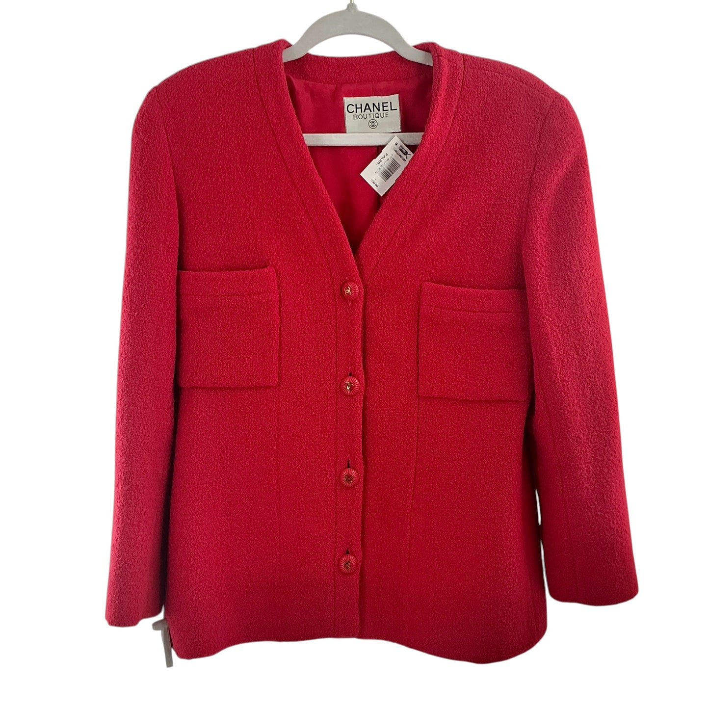Chanel Boutique Vintage Vibrant Rose Tweed Bouclé V-Neck Jacket