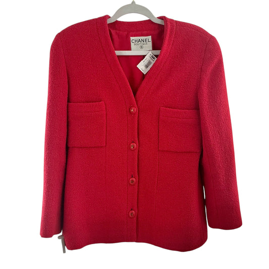 Chanel Boutique Vintage Vibrant Rose Tweed Bouclé V-Neck Jacket