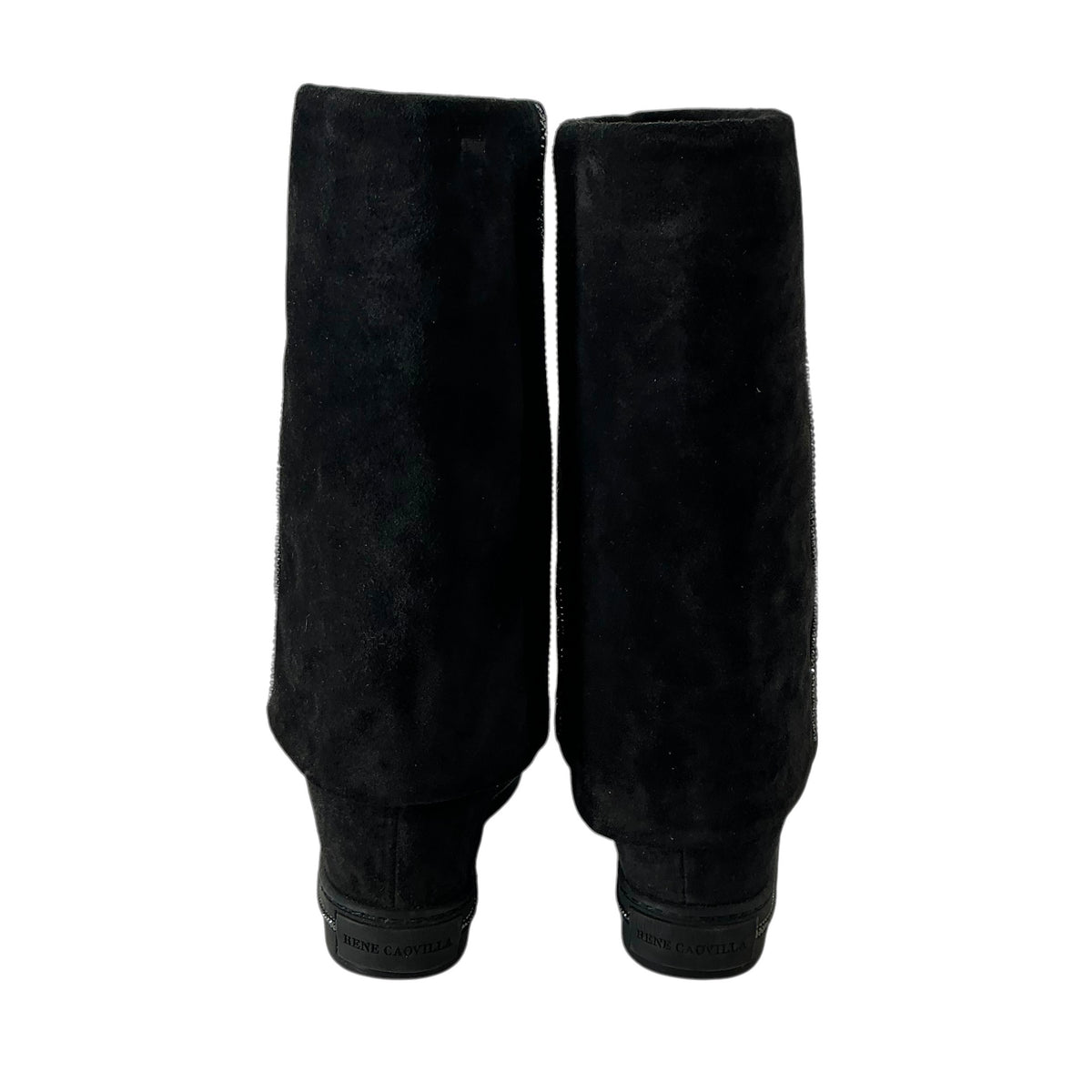 René Caovilla Black Suede Crystal Bead Embellished Concealed Wedge Boots
