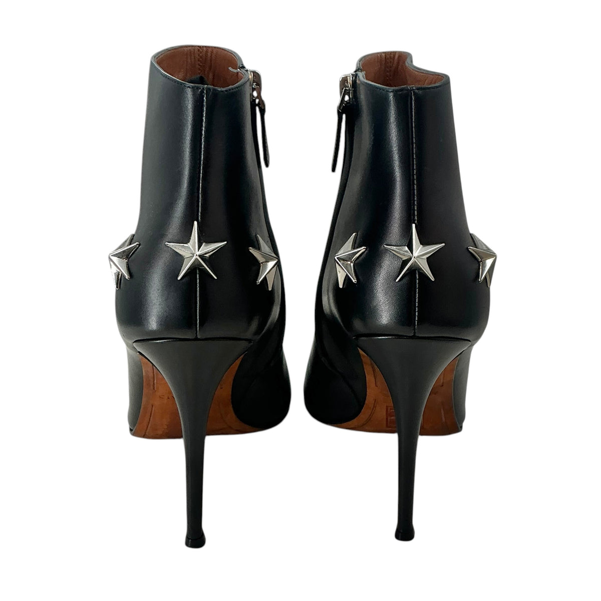 Givenchy Black Leather Star-Embellished Peep-Toe Booties