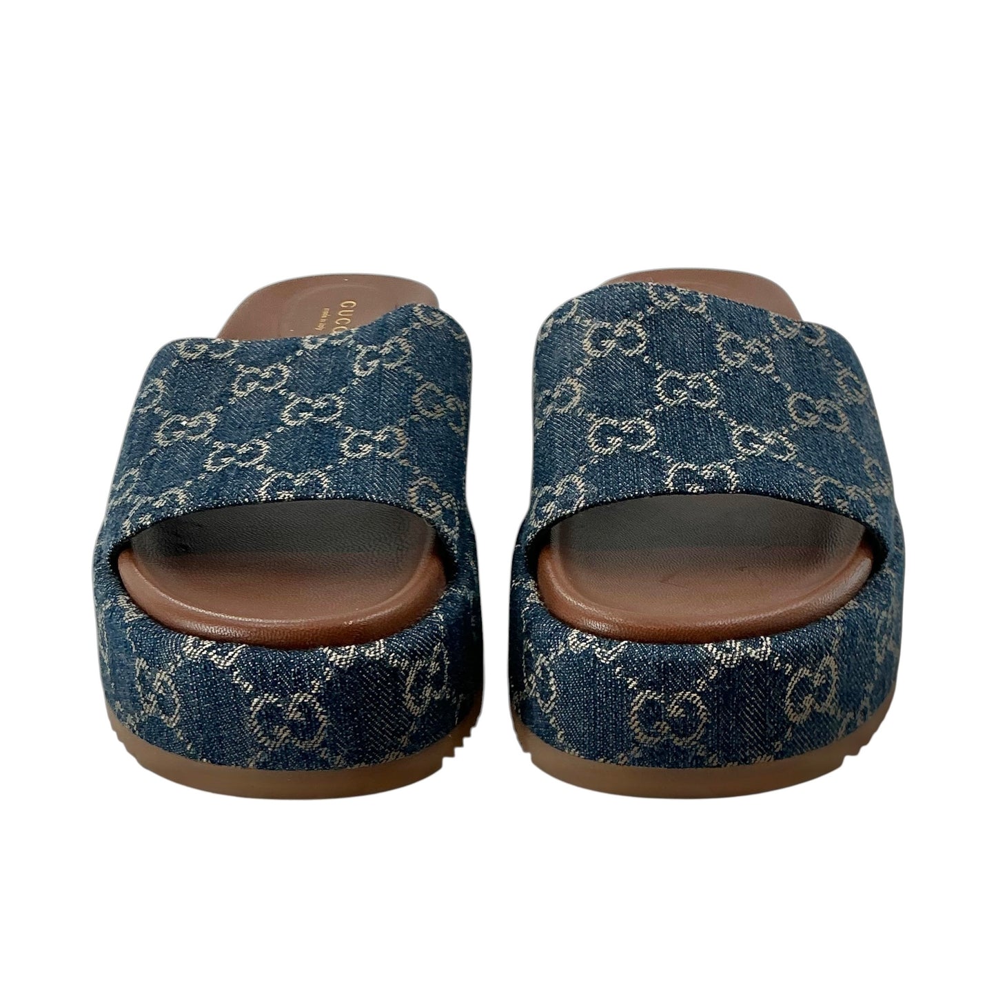 Gucci Angelina GG Denim Platform Slide Sandals