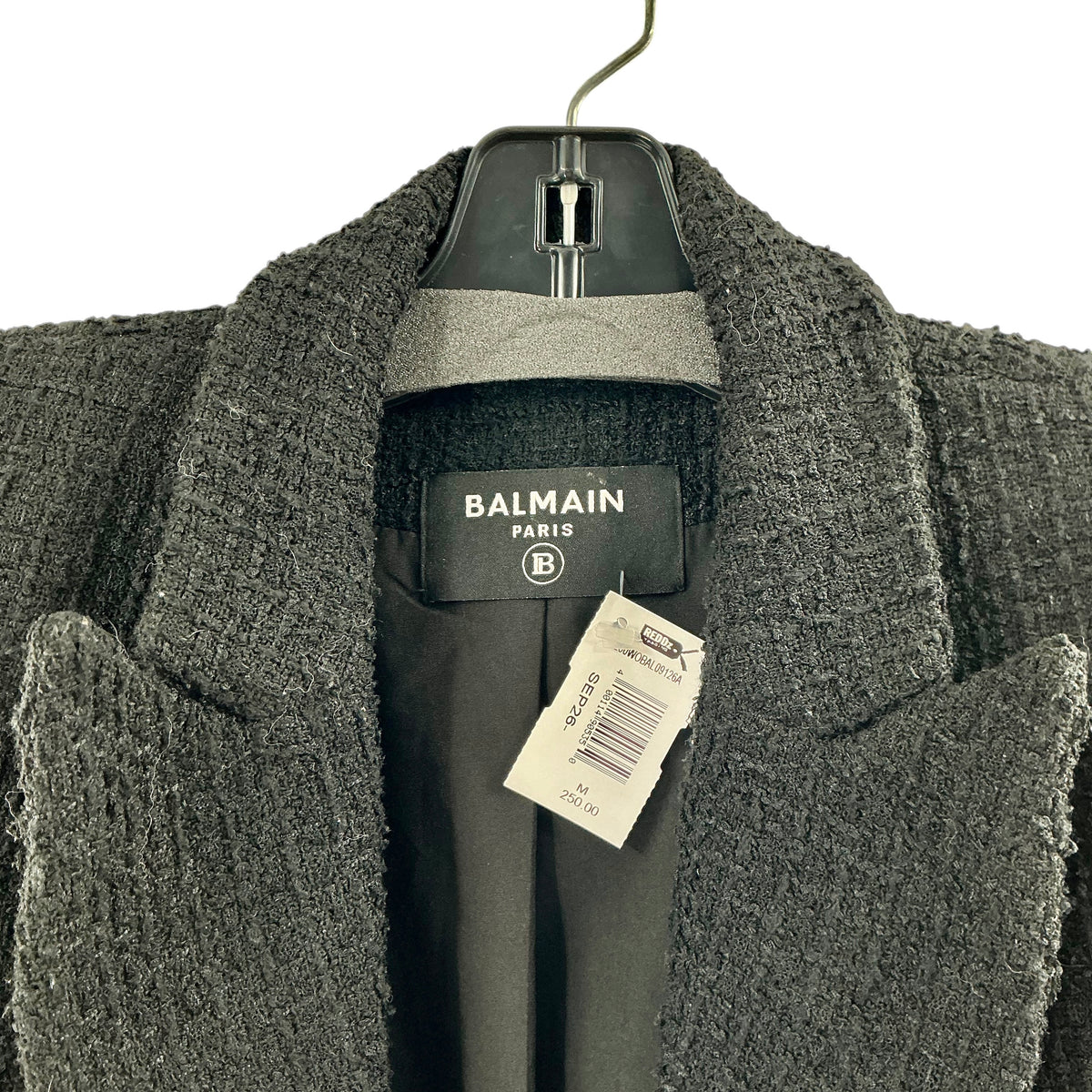 Balmain Paris Black Double-Breasted Tweed Blazer Jacket