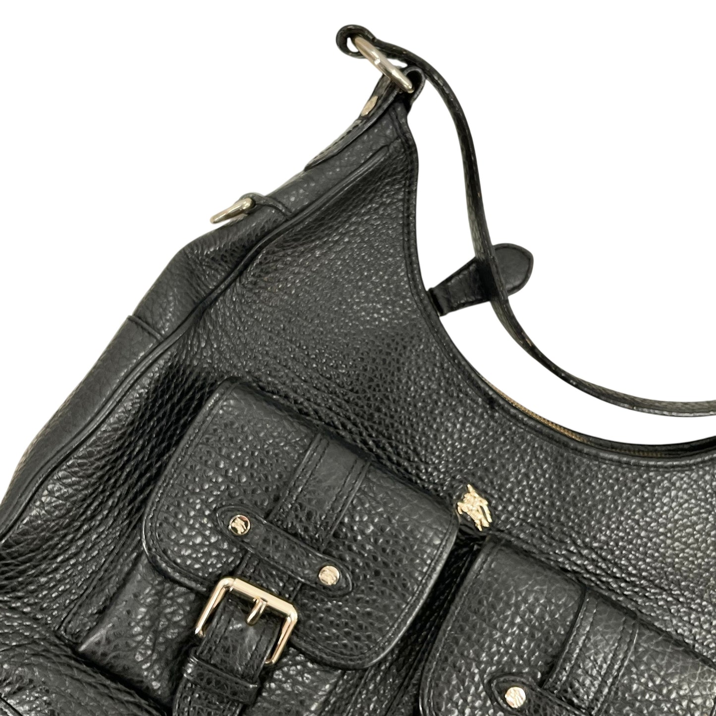 Burberry Black Grained Leather Front-Pocket Hobo Bag