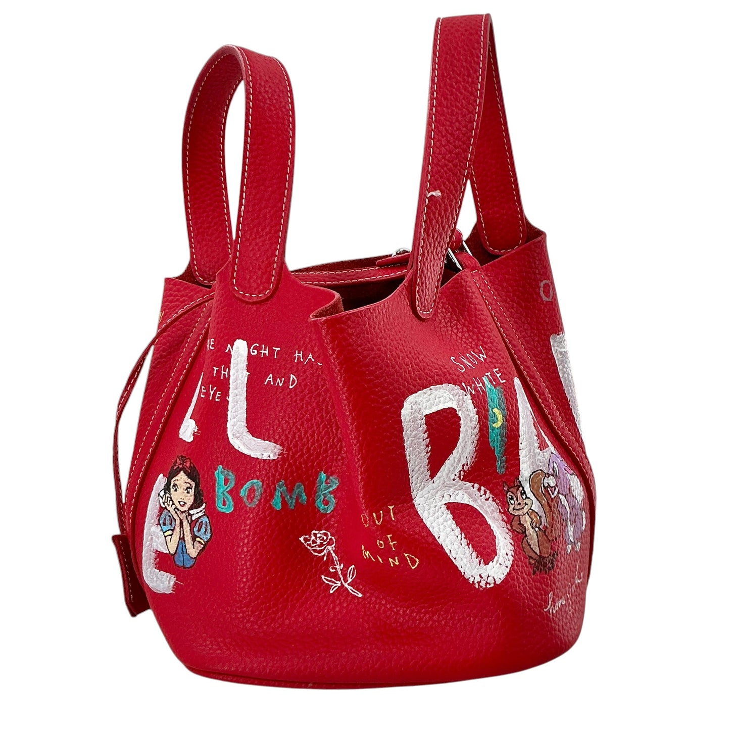 Guernika Hand-Painted Red Leather "Snow White" Cube Bag
