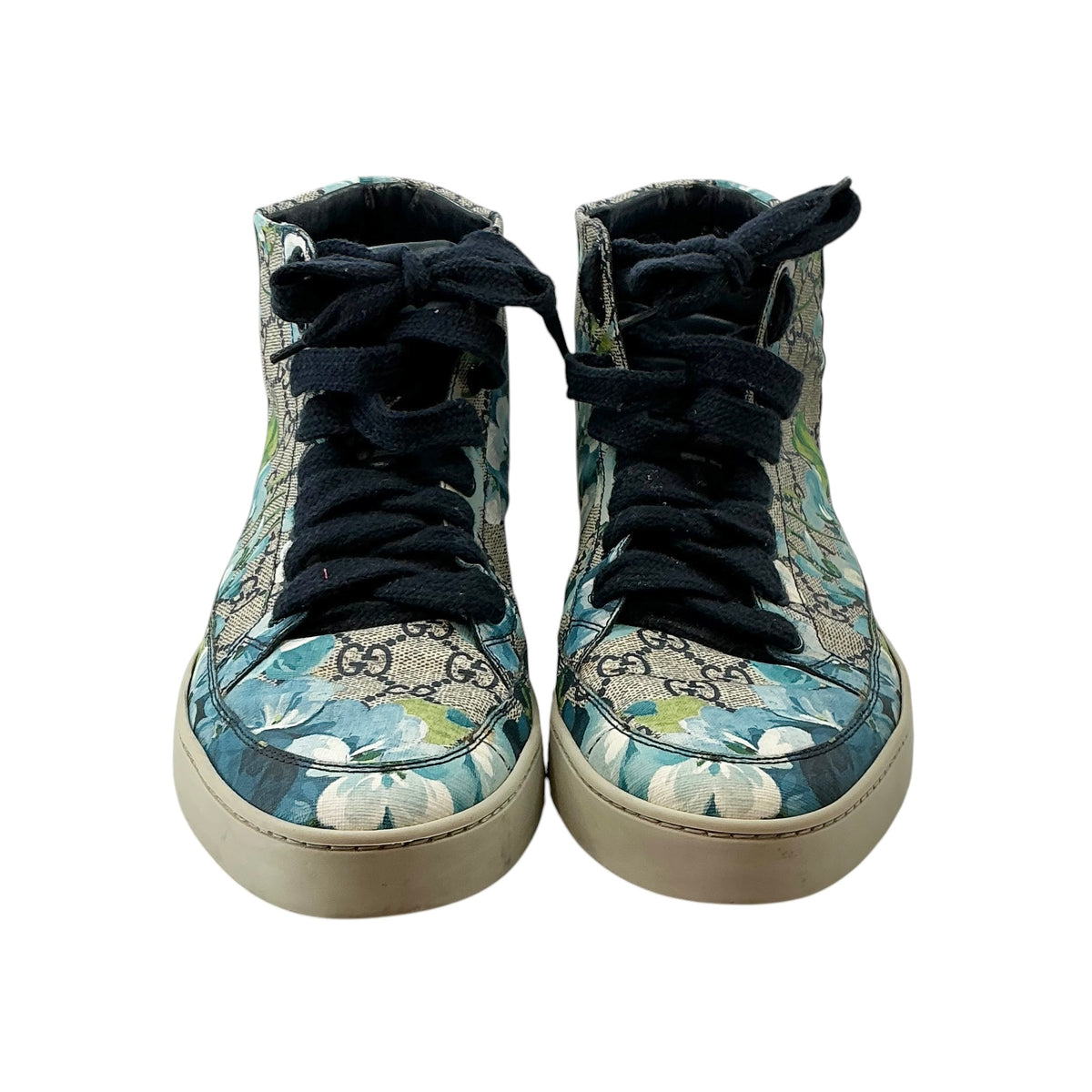 Gucci Men's Blue Bloom Print GG Supreme Canvas High-Top Sneakers