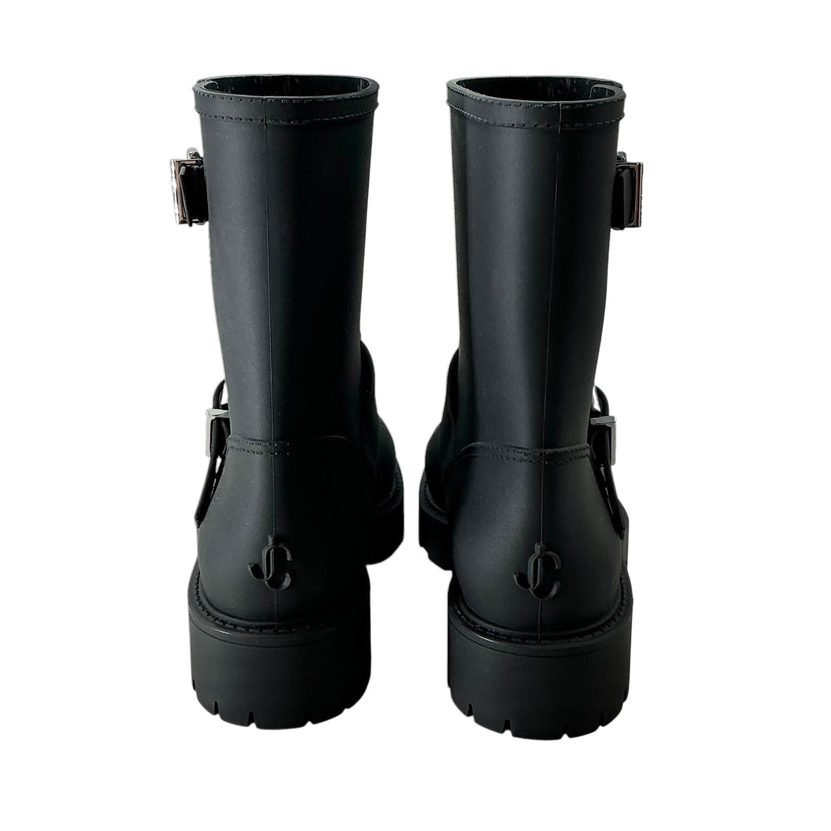 Jimmy Choo Black Biker Rubber Rain Boots