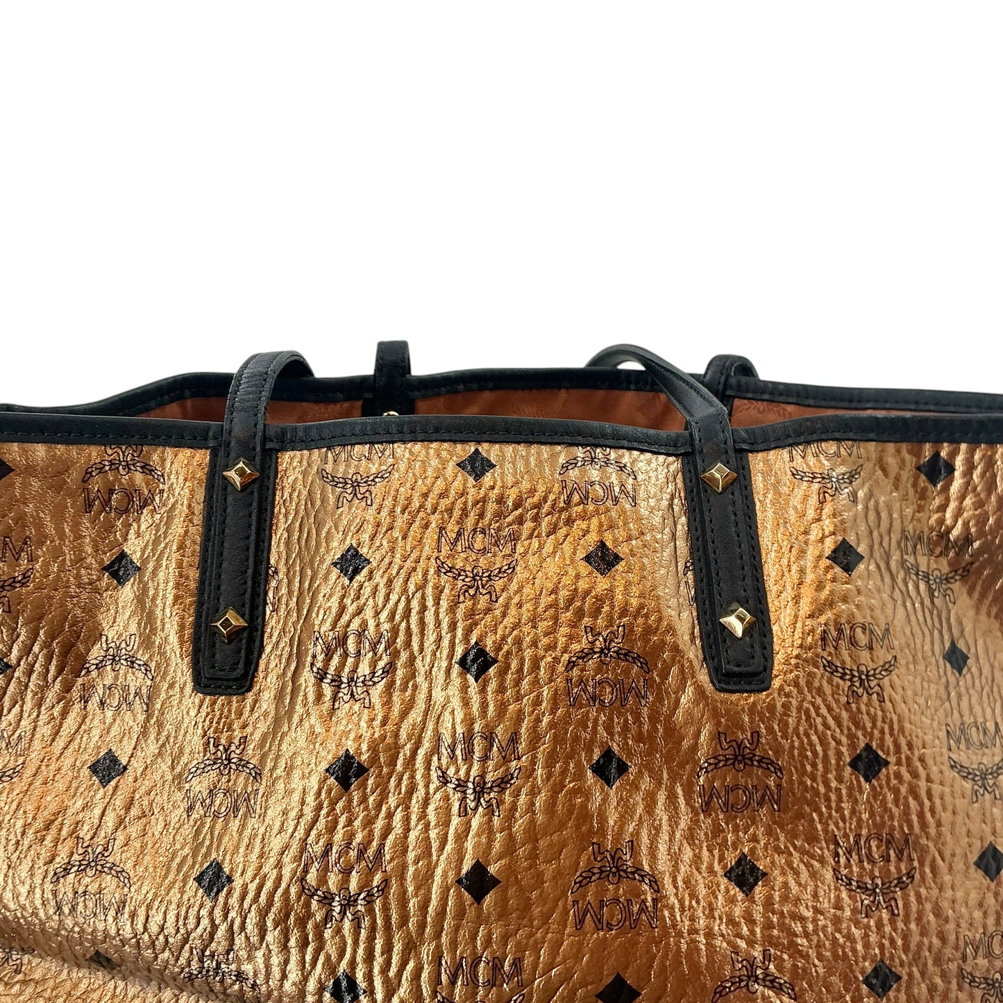 MCM Metallic Visetos Large Shopper Tote in Gold & Black