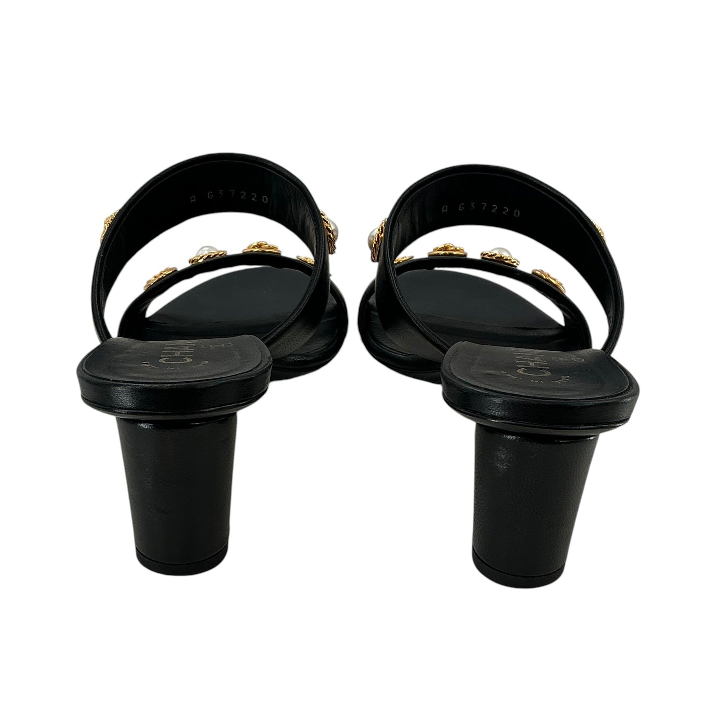 Chanel Embellished Leather Button Slide Sandals