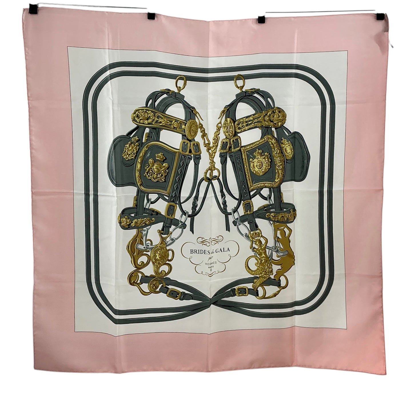 Hermès "Brides de Gala" Carré 90 Silk Scarf – Pink & White Equestrian Motif