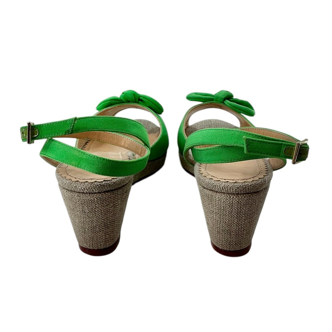 Charlotte Olympia Green Suede Serena Bow Wedge Sandals