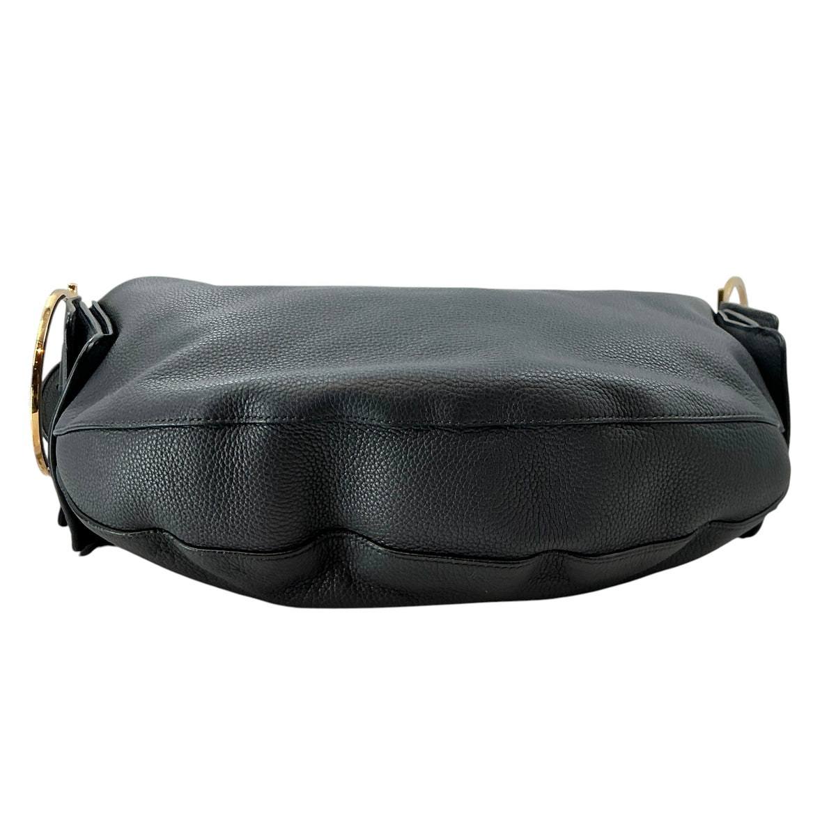 Salvatore Ferragamo Black Hammered Leather Hoop Hobo Bag