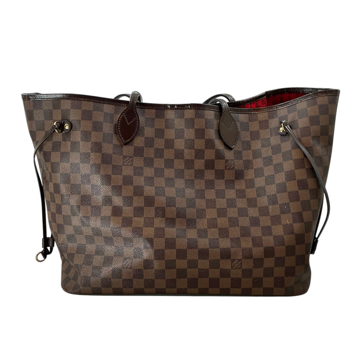 Louis Vuitton Neverfull GM Damier Ebene Tote Bag Brown Red Interior