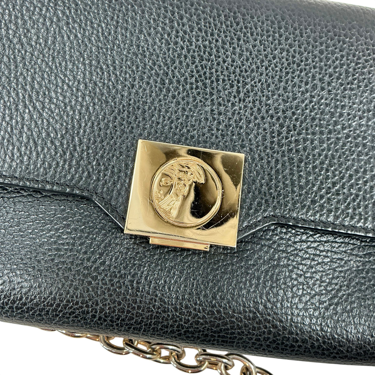 Versace Collection Black Pebble Grain Leather Convertible Shoulder Bag Clutch