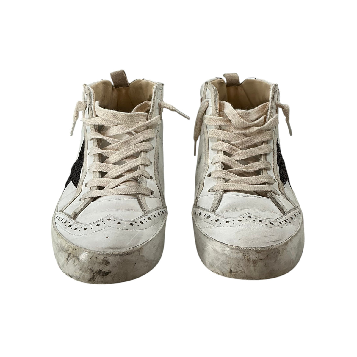 Golden Goose Mid Star White Leather Distressed Sneakers