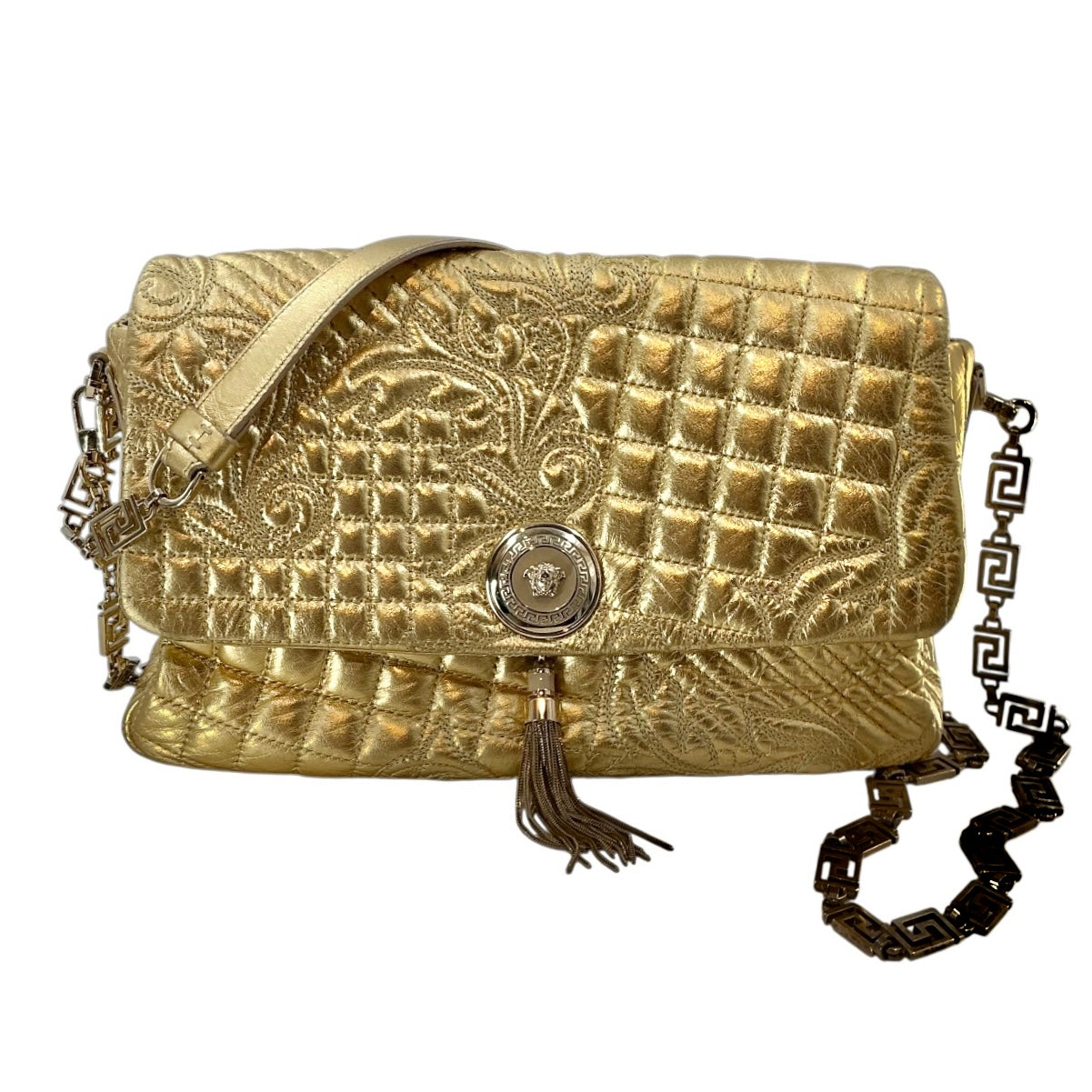 Versace Gold Barocco Quilted Nappa Leather Vanitas Medea Shoulder Bag
