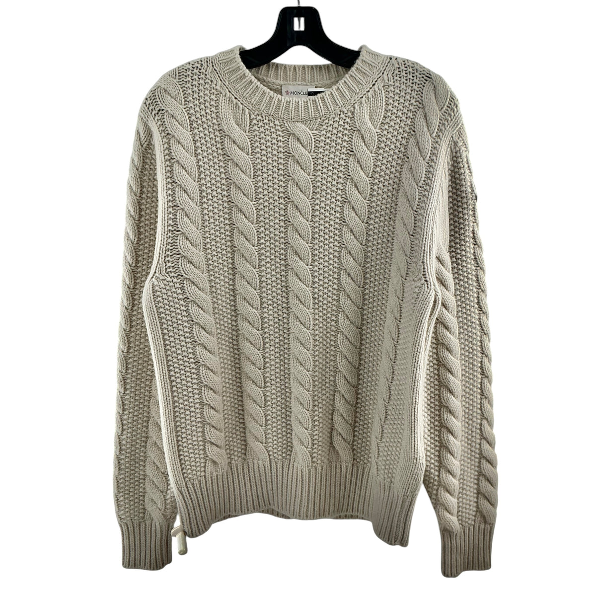 Moncler Luxury Beige Wool Cashmere Blend Cable Knit Crewneck Sweater