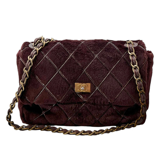 Chanel Vintage Burgundy Fur Timeless Classic Flap Bag
