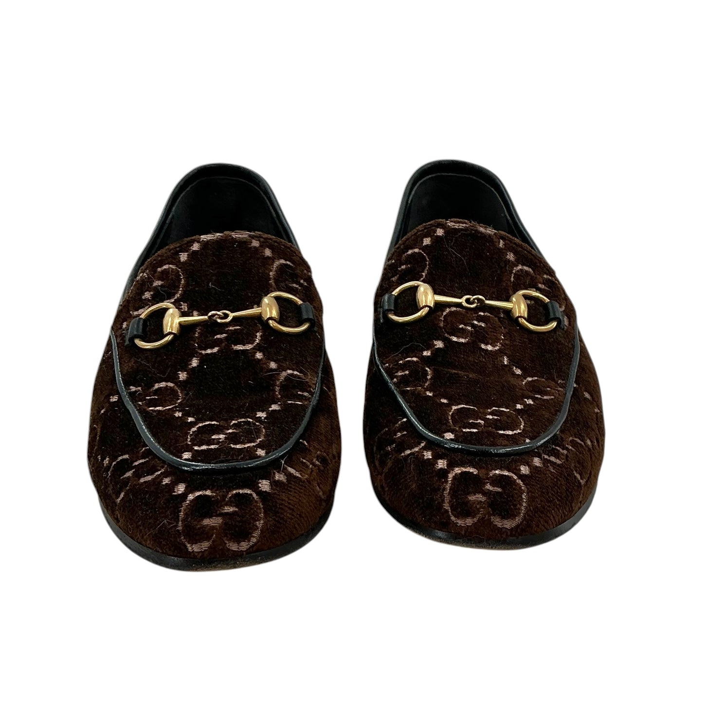 Gucci Brown Velvet GG Monogram Horsebit Jordaan Loafers