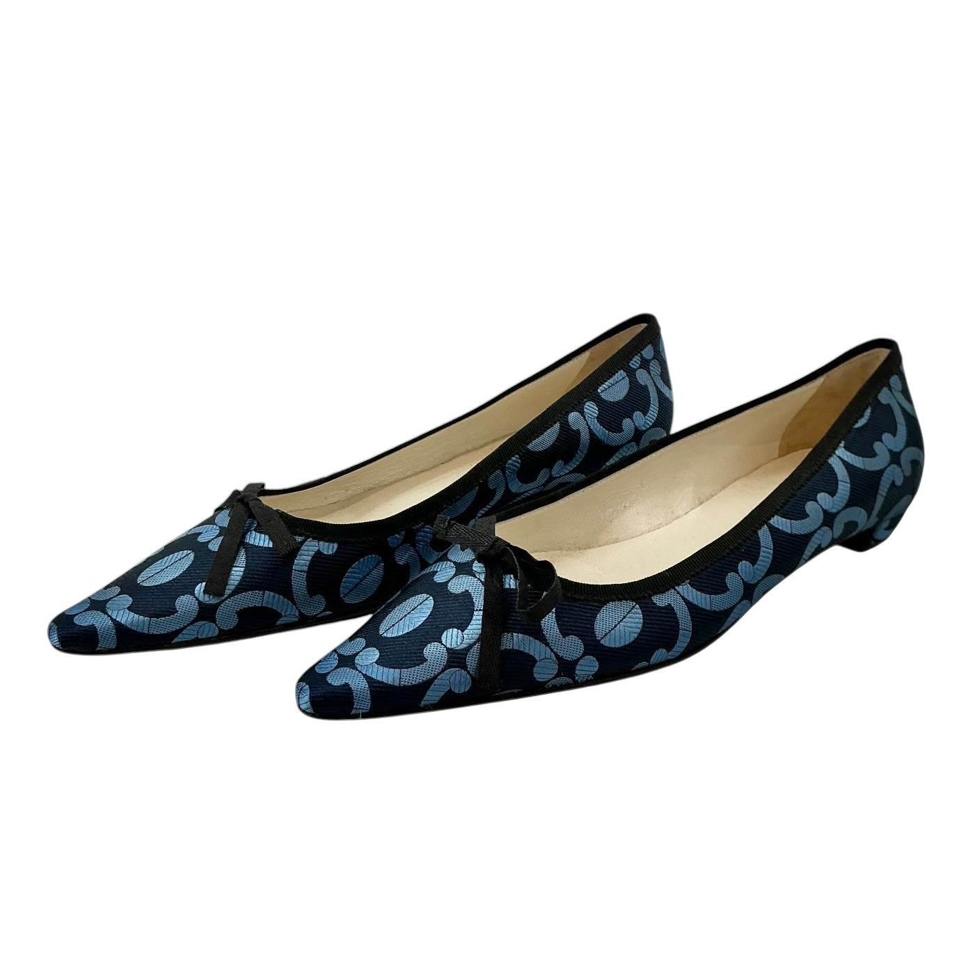 Prada Blue & Black Brocade Jacquard Pointed-Toe Ballet Flats