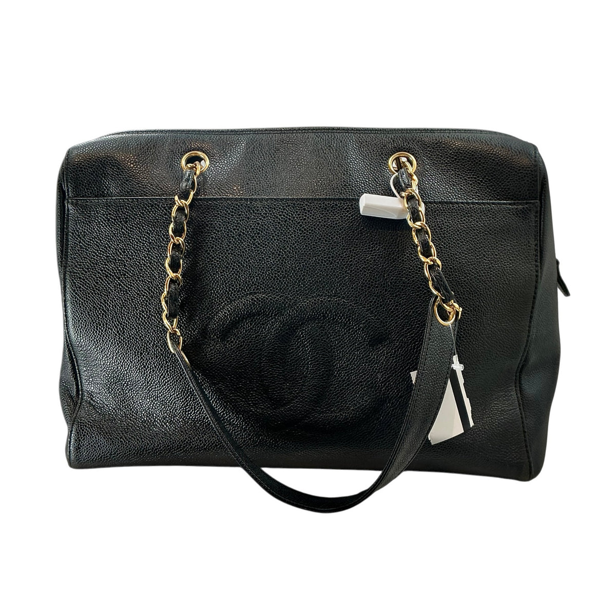 Chanel Vintage Timeless CC Large Bowler Shopping Tote Bag Black Caviar GHW