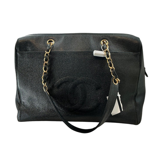 Chanel Vintage Timeless CC Large Bowler Shopping Tote Bag Black Caviar GHW