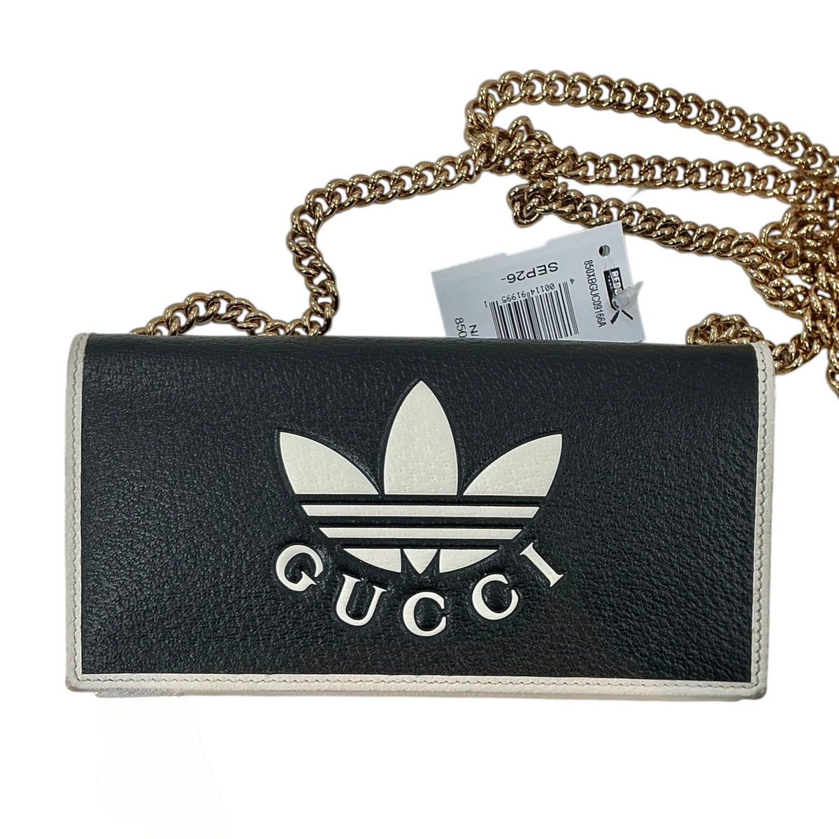 Gucci x Adidas Wallet on Chain (WOC) – Black/Off-White Textured Leather Crossbody Clutch