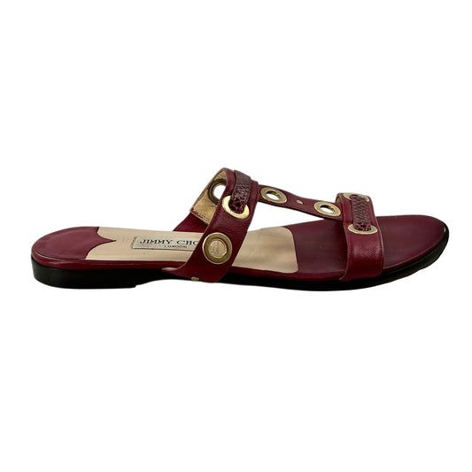 Jimmy Choo Rare Burgundy Watersnake KAT Flat Sandals