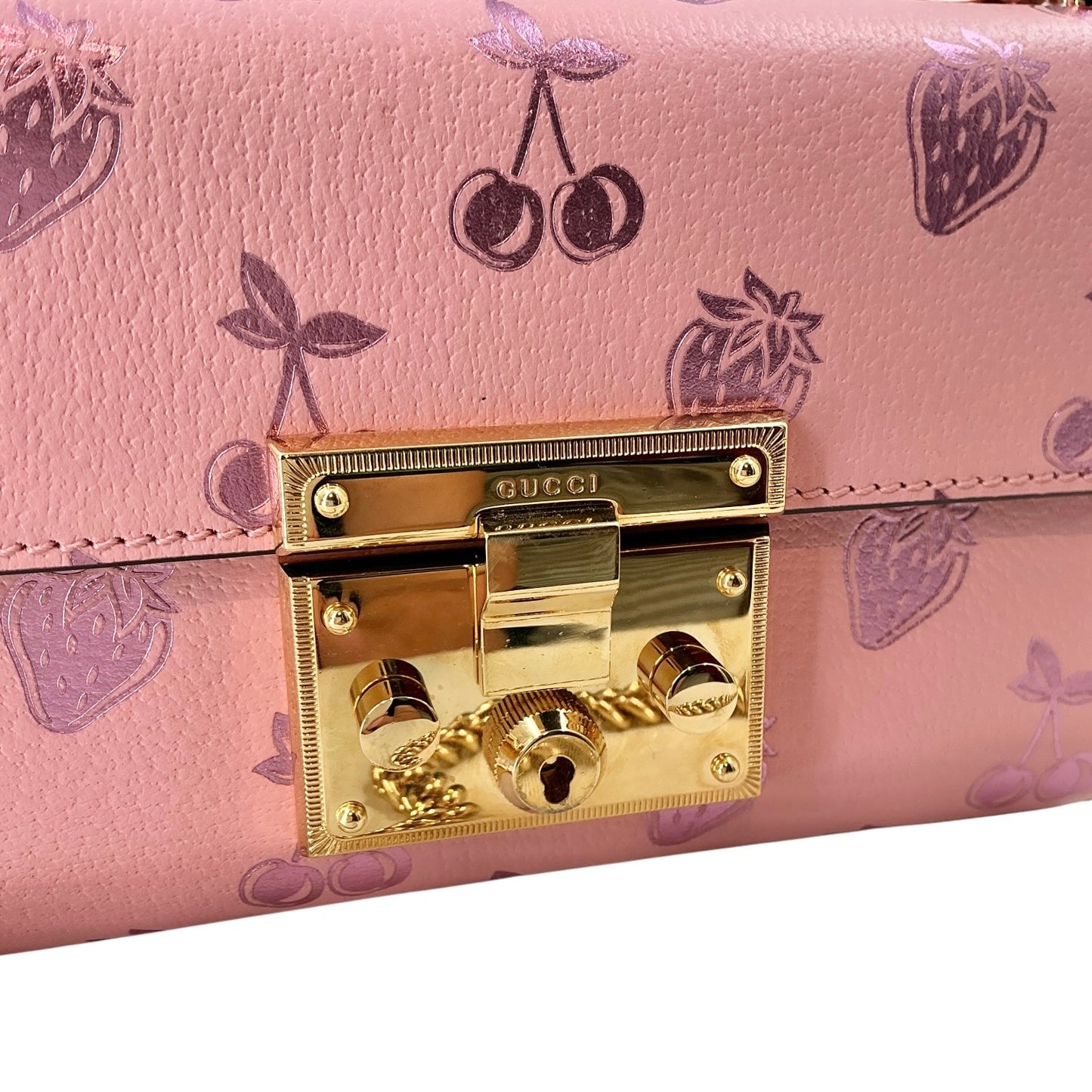 Gucci Small Padlock Strawberry & Cherry Shoulder Bag - Pink