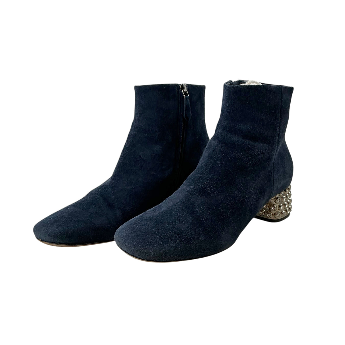 Miu Miu Crystal-Embellished Suede Ankle Boots