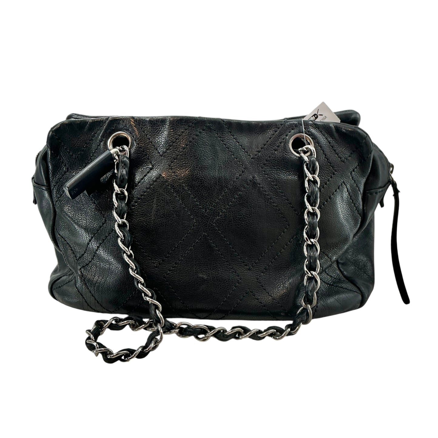 Chanel Vintage Black Quilted Leather Large CC Diamond Stitch Shoulder Bag