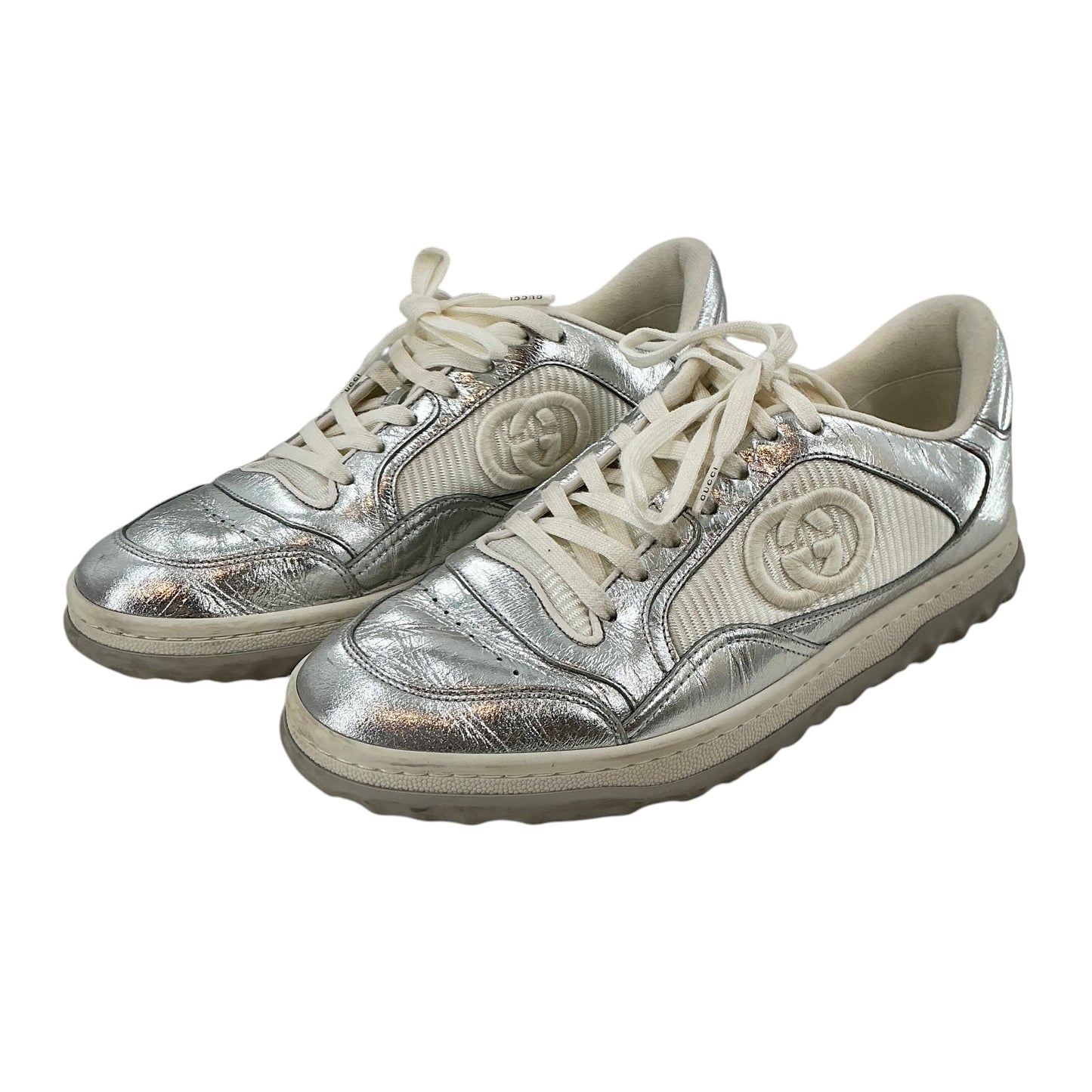 Gucci MAC80 Metallic Silver Leather Low-Top Sneakers