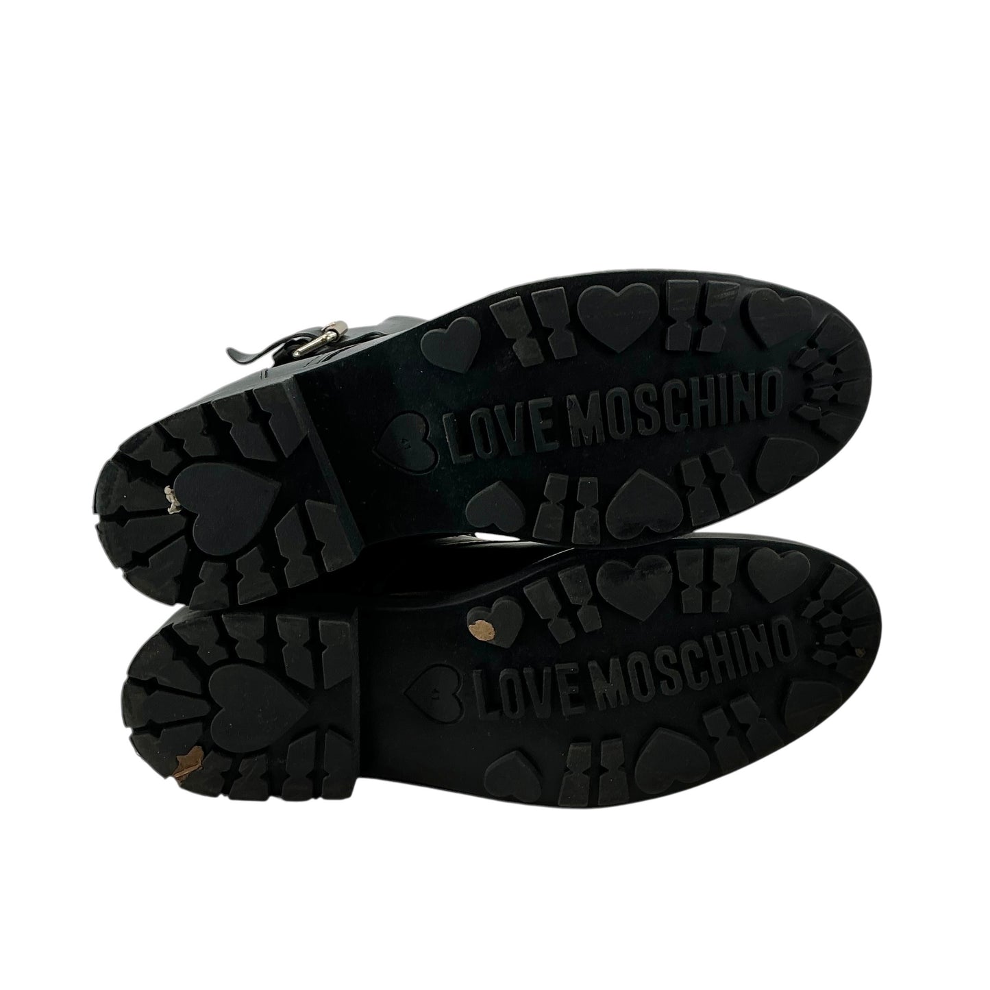 Love Moschino Black Leather LM Logo Combat Boots