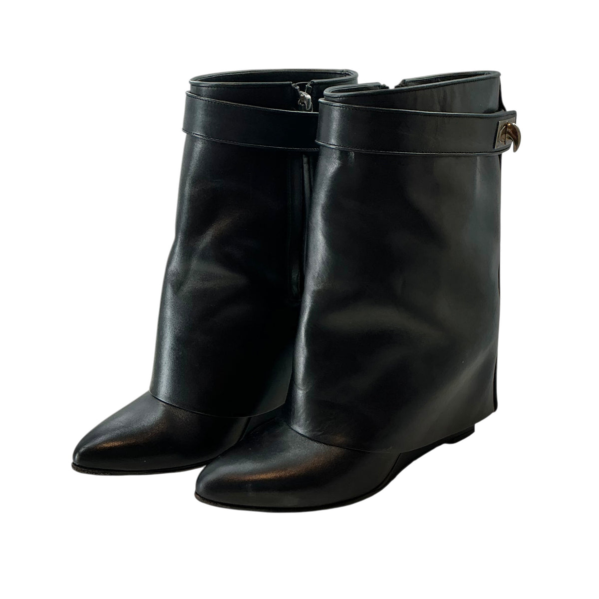 Givenchy Black Leather Shark Lock Ankle Boots