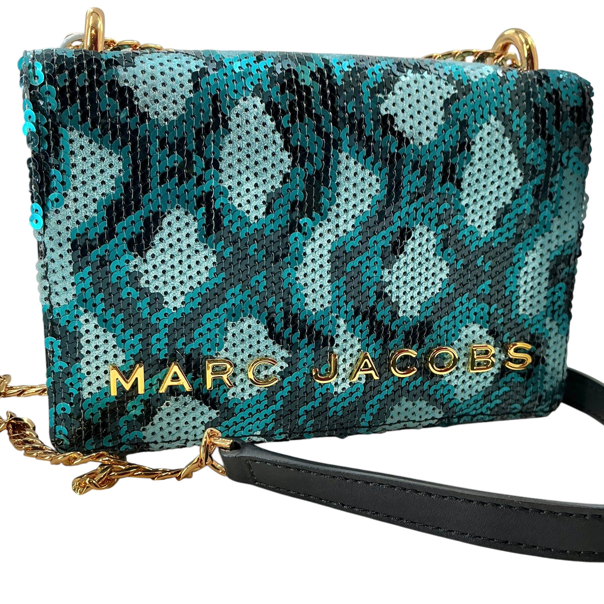 Marc Jacobs Teal & Black Sequin Snake-Print Chain Crossbody Bag