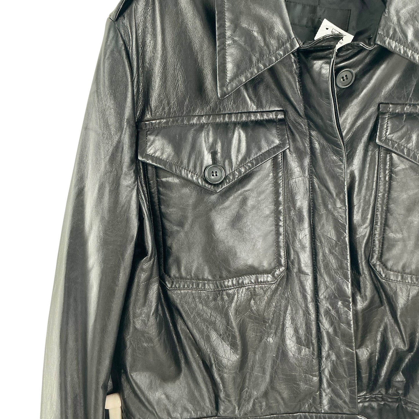 Helmut Lang Black Cropped Belted Leather Utility Jacket
