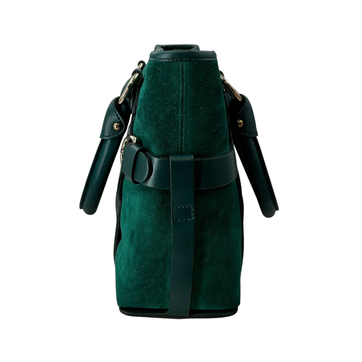 Salvatore Ferragamo Hunter Green Suede & Leather Gancini Top Handle Bag