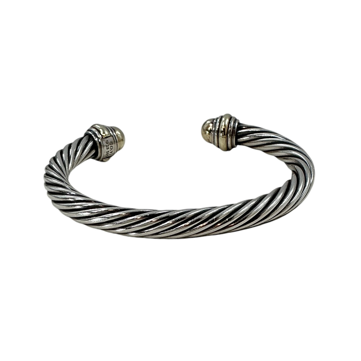 David Yurman Two-Tone Dome Classic Cable Cuff Bracelet 925 Sterling Silver 14K Gold