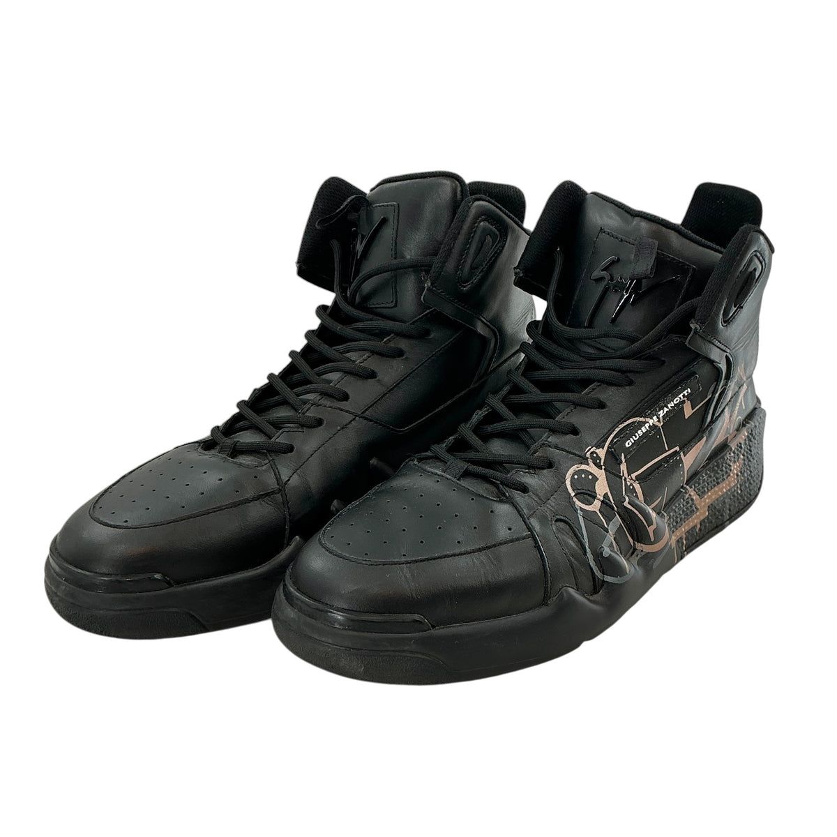 Giuseppe Zanotti "Talon" Black Leather Graffiti High-Top Sneakers