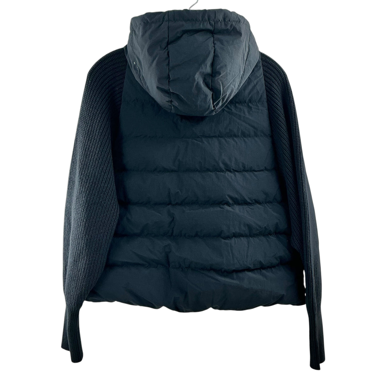 Brunello Cucinelli Hooded Knit-Sleeve Mixed Media Down Jacket Blue