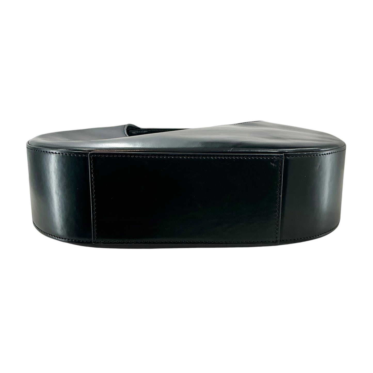 ANINE BING Luna Crescent Shoulder Bag in High-Shine Black Leather