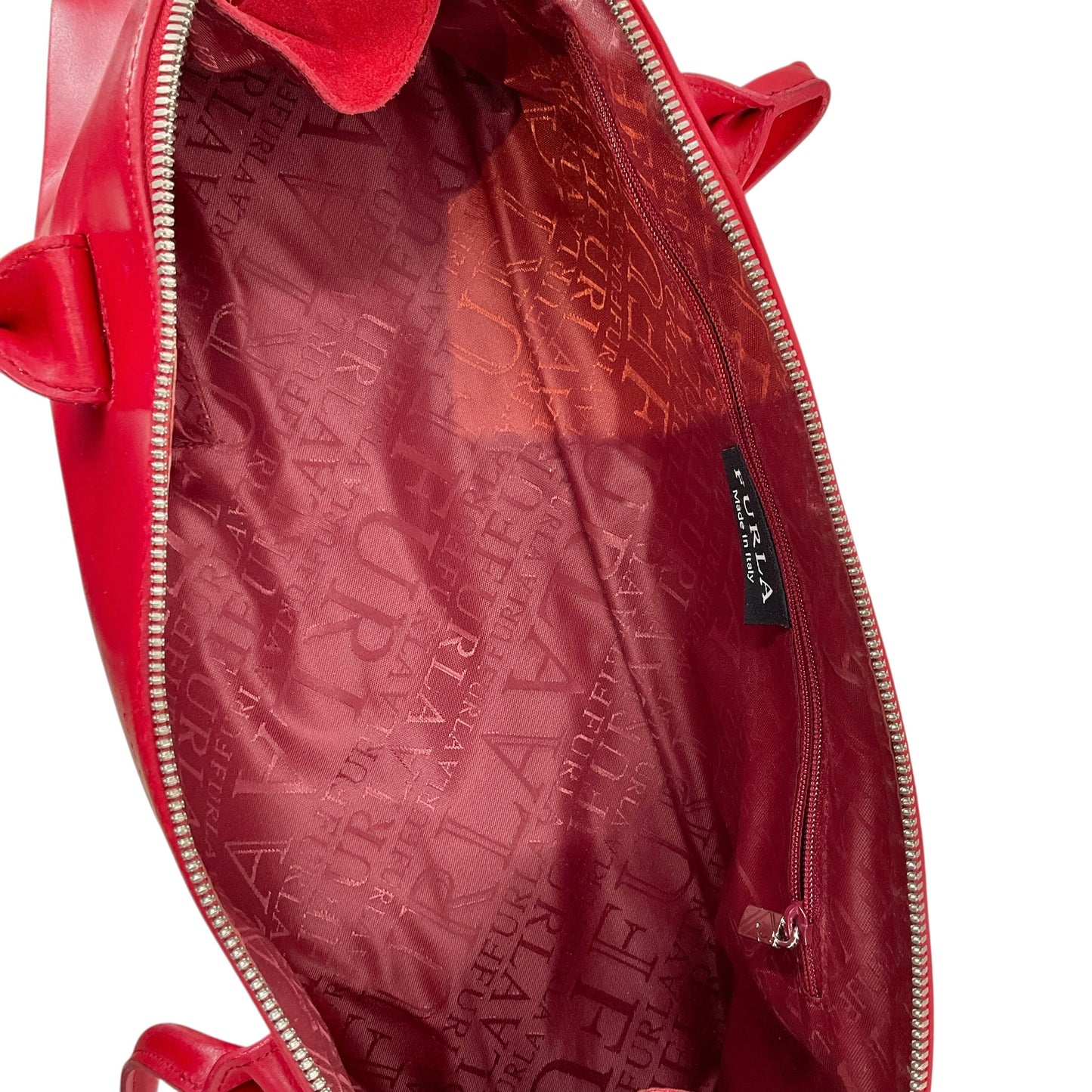 FURLA Red Smooth Leather Oblong Baguette Shoulder Bag
