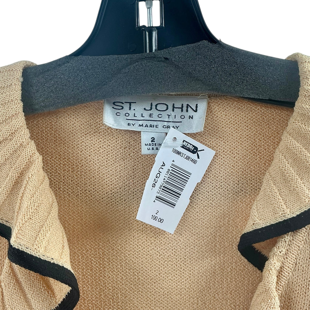 St. John Collection Beige Ruffled Button-Front Knit Sweater Jacket