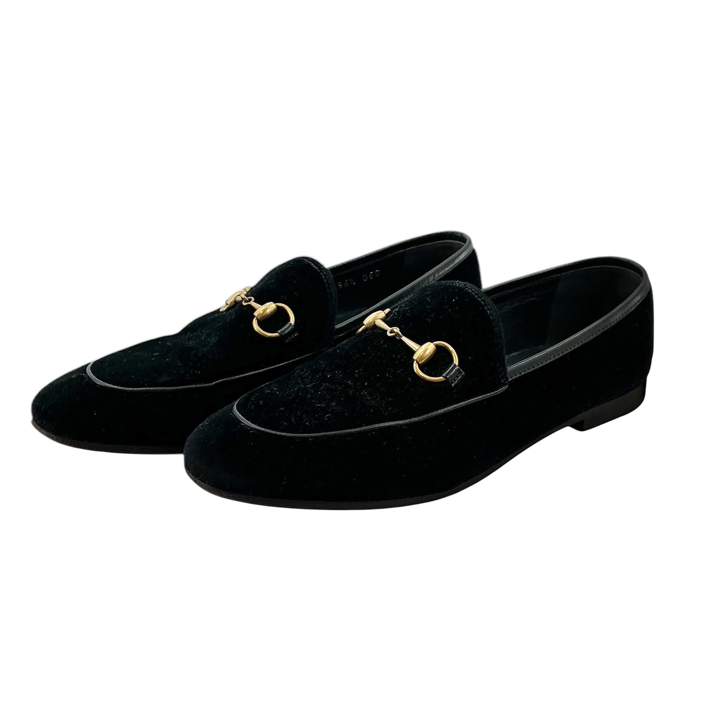 Gucci Jordaan Black Velvet Slip-On Flats with Gold Horsebit