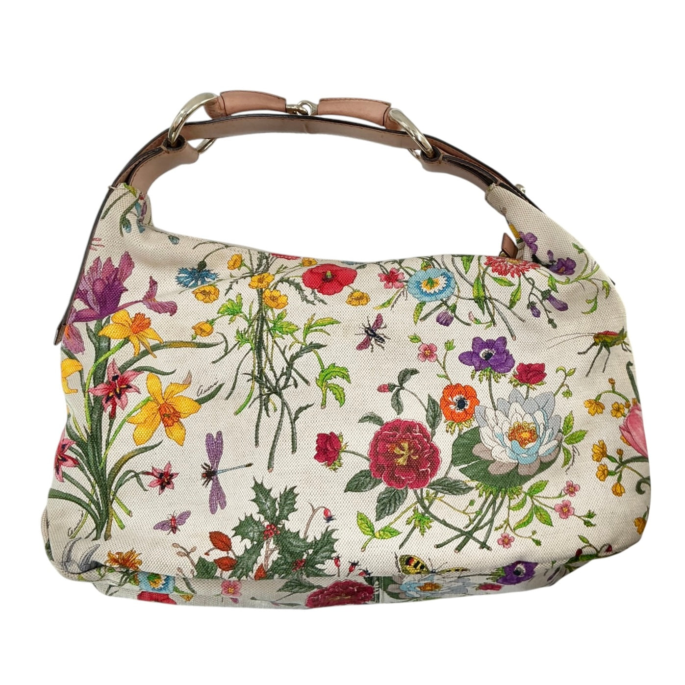 Vintage Gucci Flora Canvas Large Horsebit Hobo Bag
