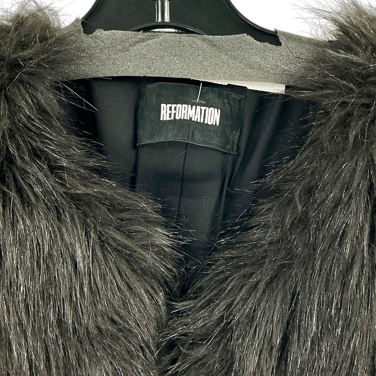 Reformation Collarless Shaggy Faux Fur Midi Coat