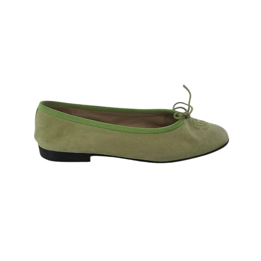 Chanel Green Suede CC Logo Ballerina Ballet Flats